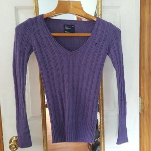 American Eagle Knit V-Neck Sweater - Purple - Med